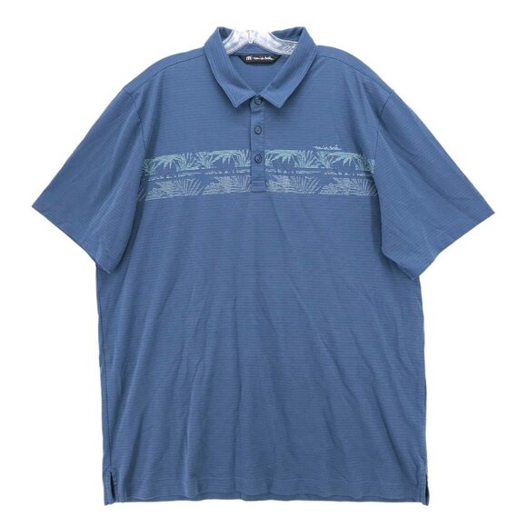 TRAVIS MATHEW Blue Tropical Horizontal Stripes Men's Polo Shirt Size: 2XL XXL - Picture 1 of 8